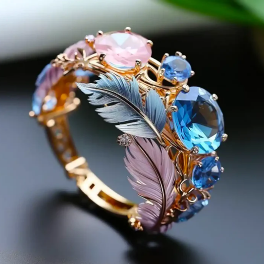 Marise – Anillo Cristal Pluma Estilo Vintage