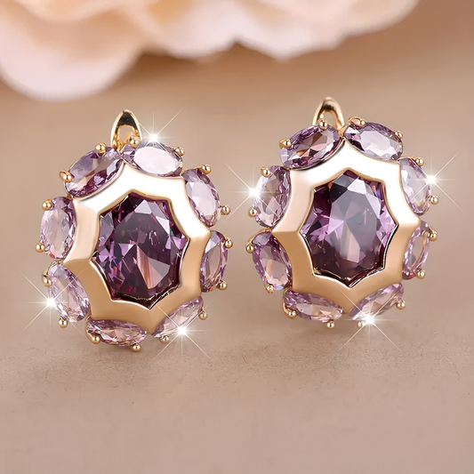 Saphira – Pendientes Dorados & Circonita Violeta