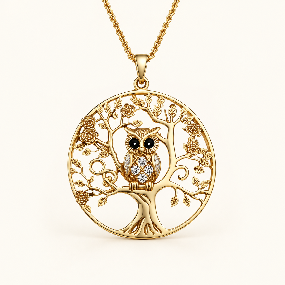 Collar con Colgante para Mujeres con Motivo de Árbol de la Vida y Búho