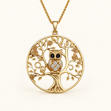 Collar con Colgante para Mujeres con Motivo de Árbol de la Vida y Búho