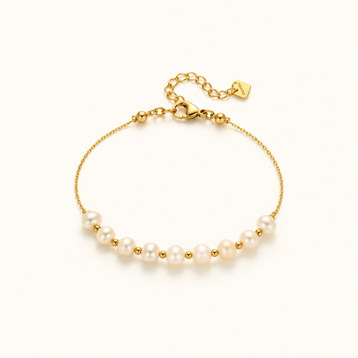 Pulsera de Perlas para Dama con Perlas Redondas Dispuestas de Manera Regular y Elementos Intermedios Finos
