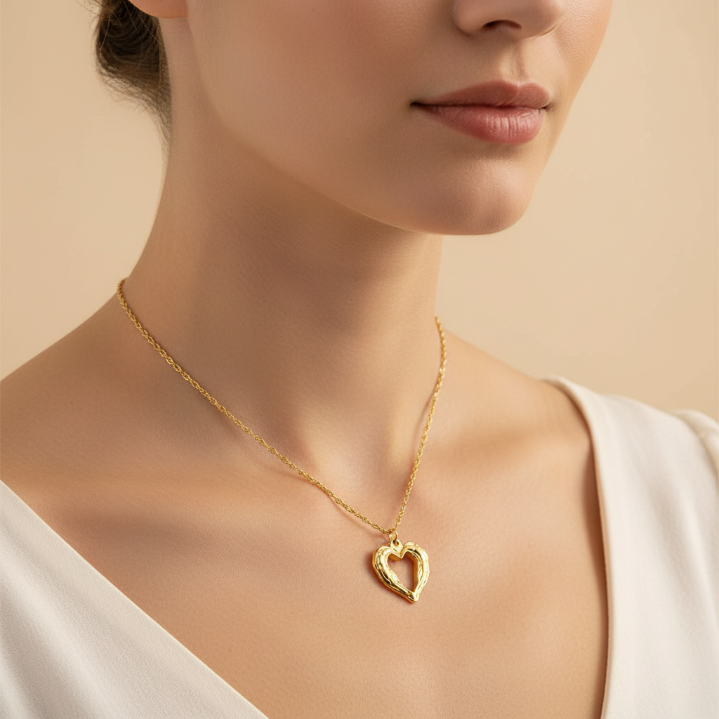 Tally – Collar Corazón Dorado en Acero Titanio