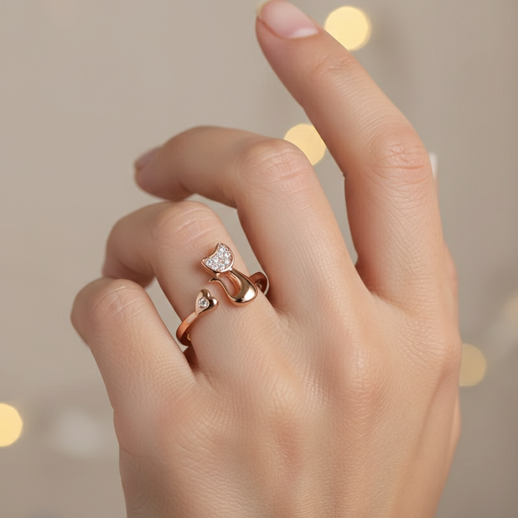 Khelani – Anillo Gato de Plata con Strass
