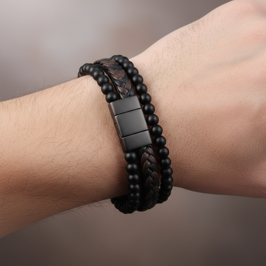 Kai – Pulsera de Cuero con Piedra Volcánica Natural