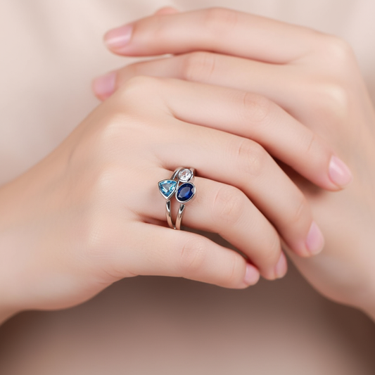 Isaline – Anillo Vintage con Cristal Azul