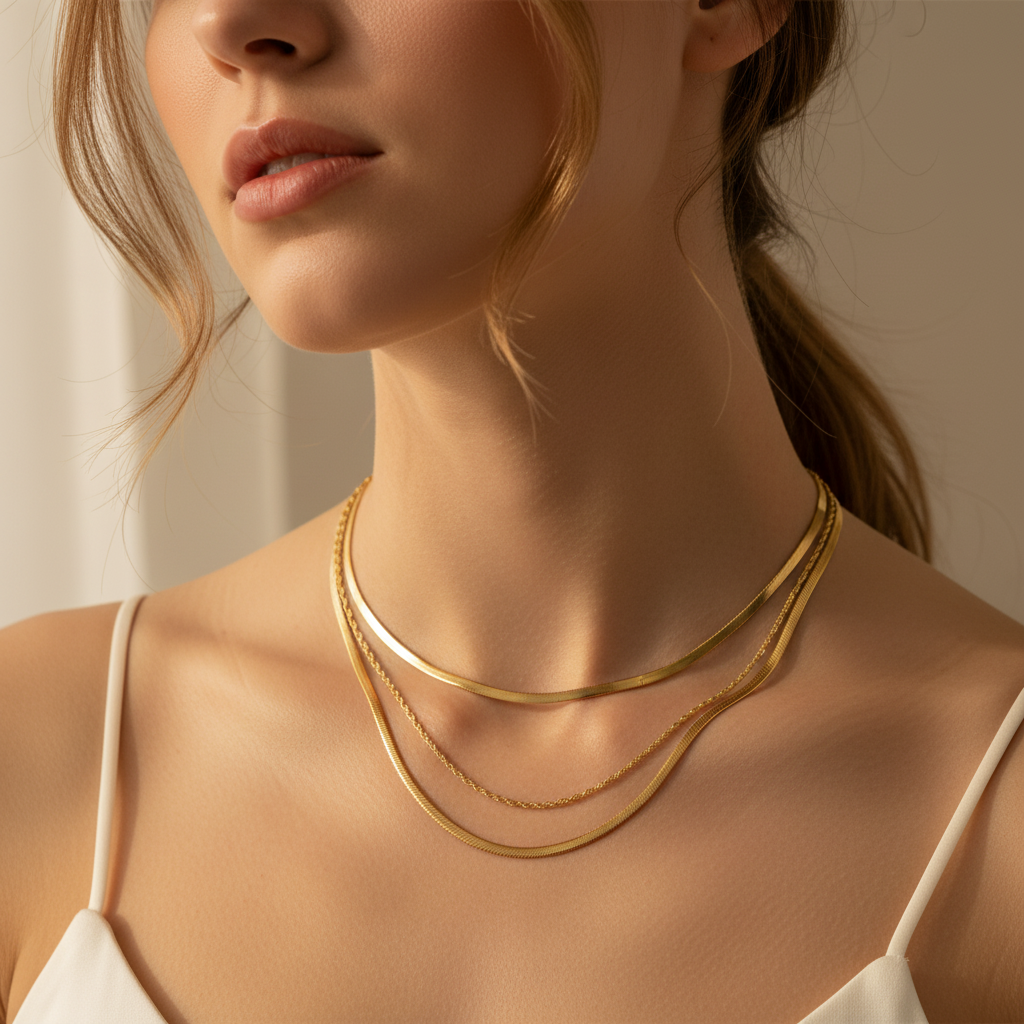 Elira – Collar de Doble Cadena Trenzada Dorada