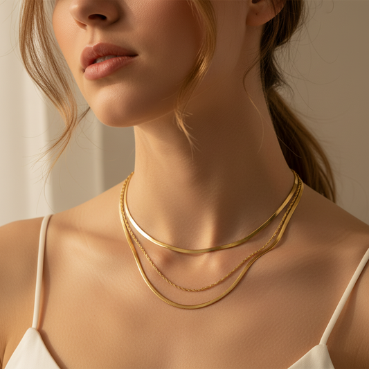 Elira – Collar de Doble Cadena Trenzada Dorada