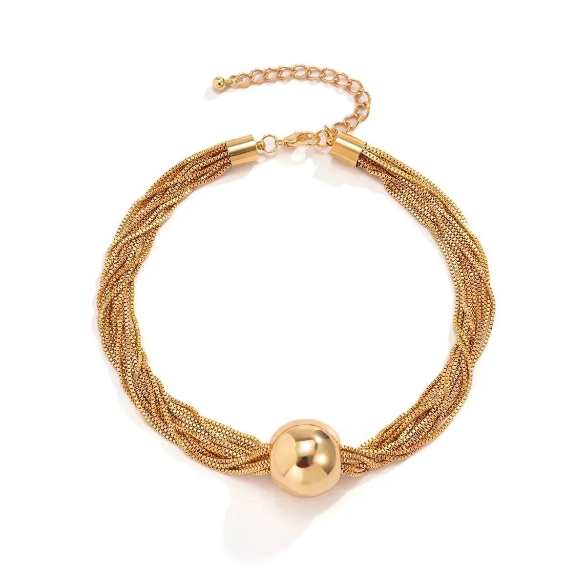 Conjunto de collar y pulsera de 2 piezas para mujeres con diseño de cadena multicapa y detalle de bola