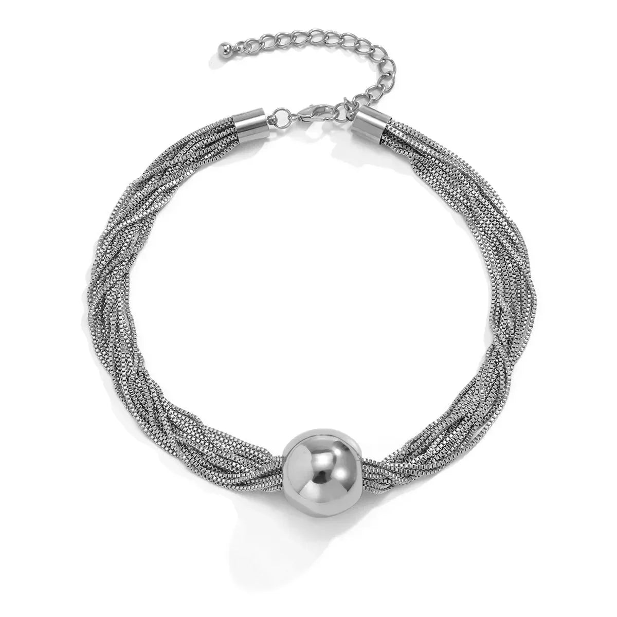 Conjunto de collar y pulsera de 2 piezas para mujeres con diseño de cadena multicapa y detalle de bola