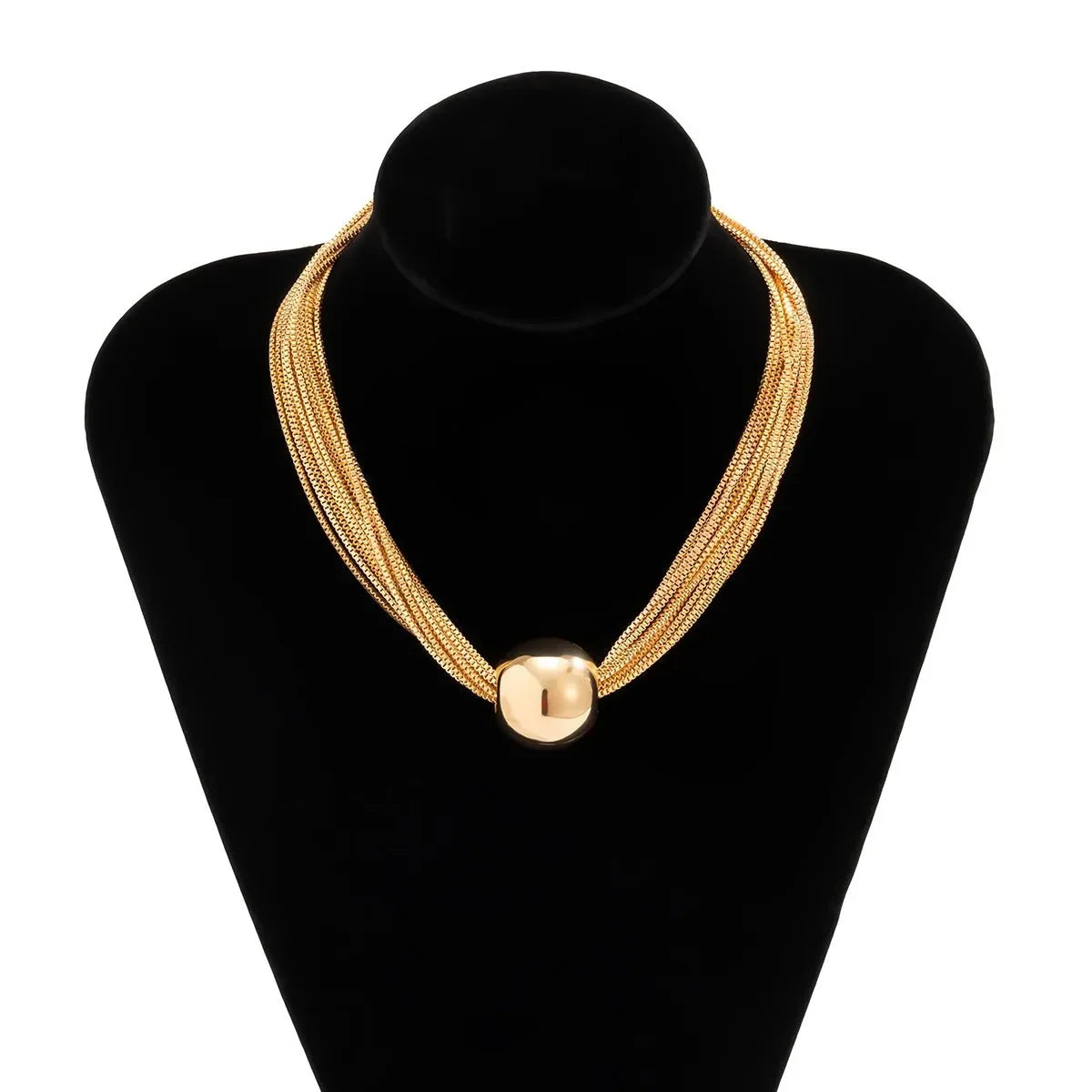 Conjunto de collar y pulsera de 2 piezas para mujeres con diseño de cadena multicapa y detalle de bola