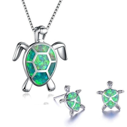 Kailea – Conjunto Tortuga en Ópalo y Plata (Collar + Pendientes)