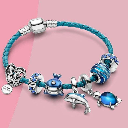 Oceano – Pulsera de Cuero y Plata con Dijes Marinos