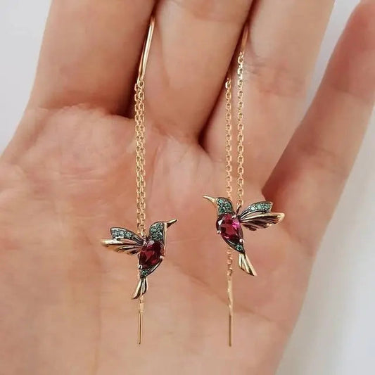 Ismeria – Pendientes de colibrí con esmalte y circonita