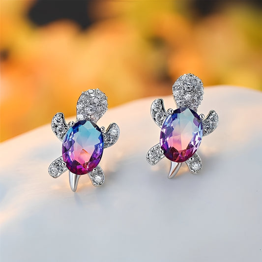 Talia – Pendientes de Tortuga Marina en Plata y Circonita
