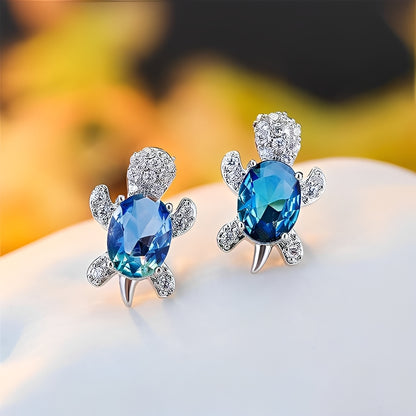 Talia – Pendientes de Tortuga Marina en Plata y Circonita