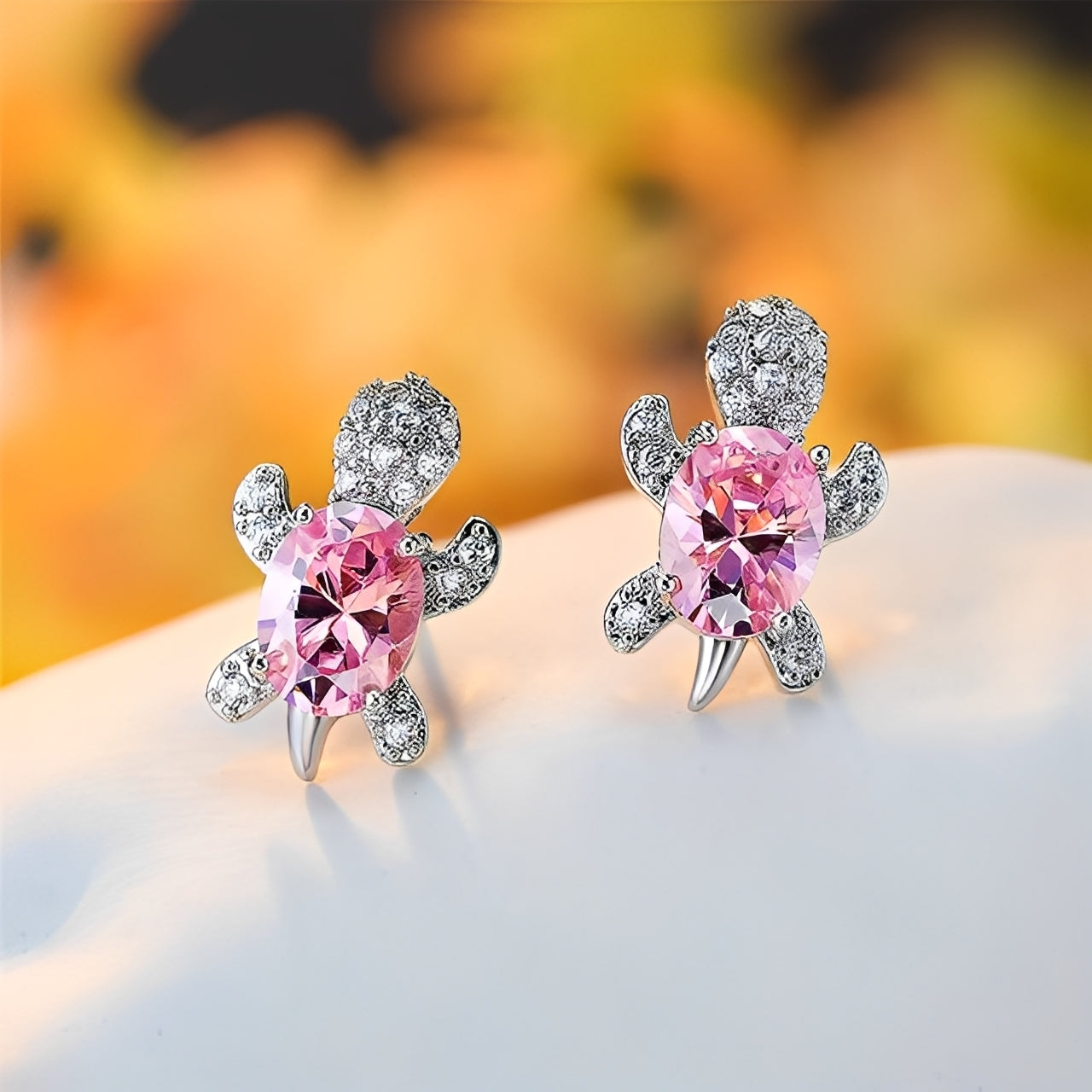 Talia – Pendientes de Tortuga Marina en Plata y Circonita