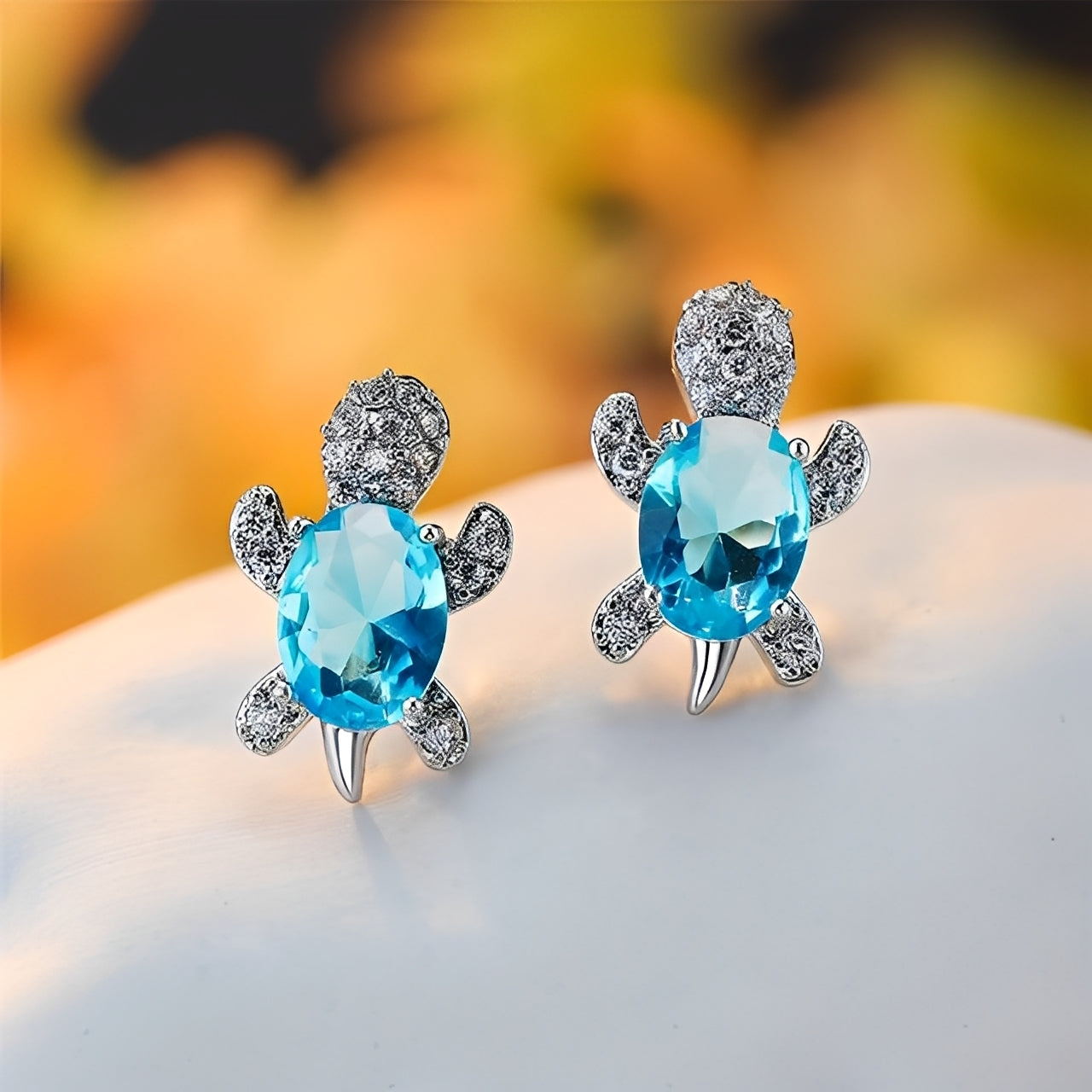Talia – Pendientes de Tortuga Marina en Plata y Circonita