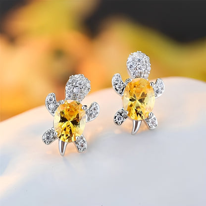 Talia – Pendientes de Tortuga Marina en Plata y Circonita