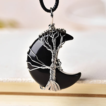 Collar de dama con árbol de vida y colgante de luna