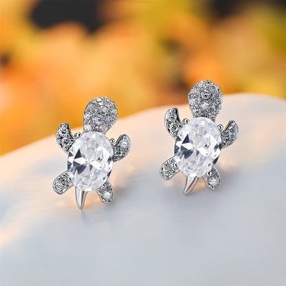 Talia – Pendientes de Tortuga Marina en Plata y Circonita