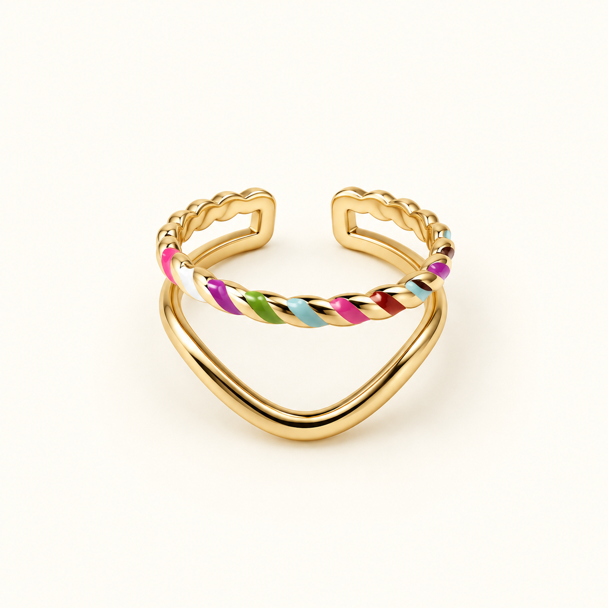 Anillo Doble Ajustable para Mujeres con Detalle de Color Trenzado y Banda Curvada