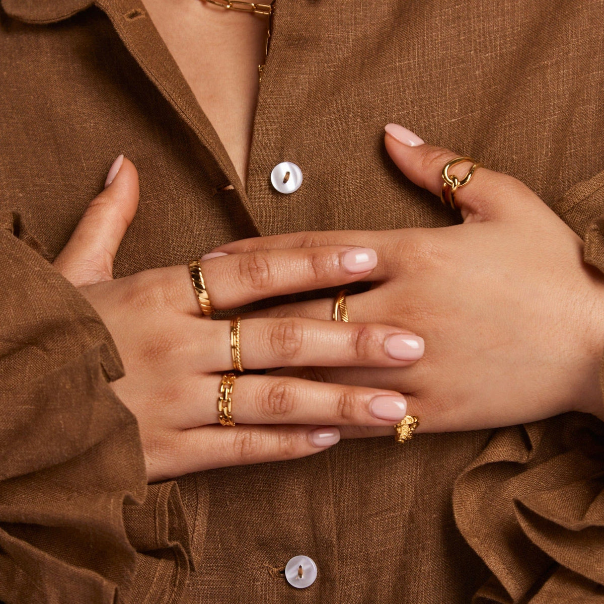 Damas Anillo Abierto Ajustable con Diseño de Banda Interconectada