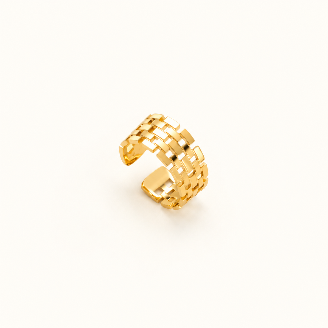 Anillo de Declaración Abierto para Mujeres con Estructura de Vínculos Múltiples y Diseño Geométrico