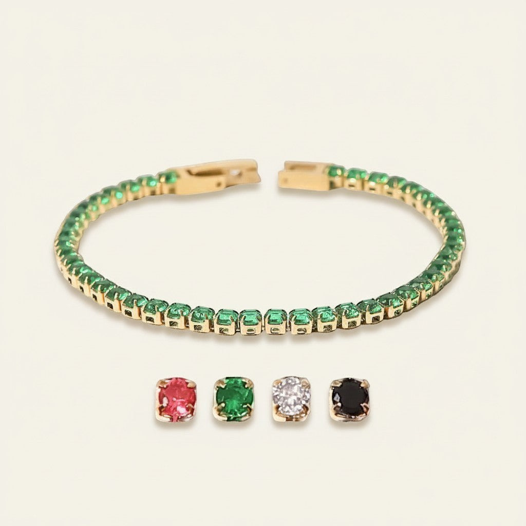 Pulsera de Tenis para Mujeres con Fila Continua de Acentos de Piedra Redonda y Cierre de Caja