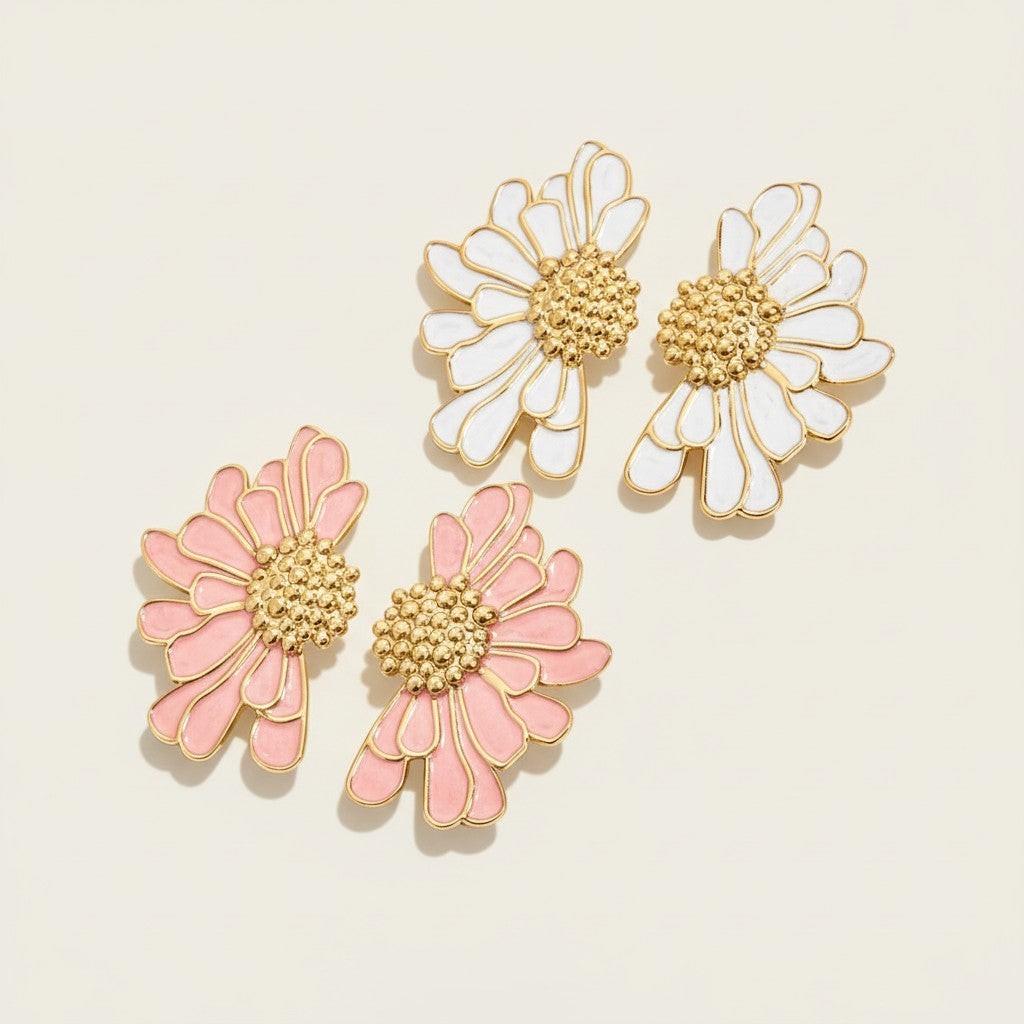 Damas Pendientes Florales con Diseño Floral y Acentos de Piedra Brillante