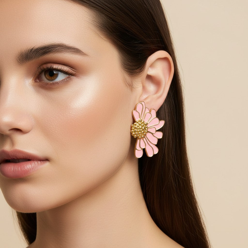 Damas Pendientes Florales con Diseño Floral y Acentos de Piedra Brillante