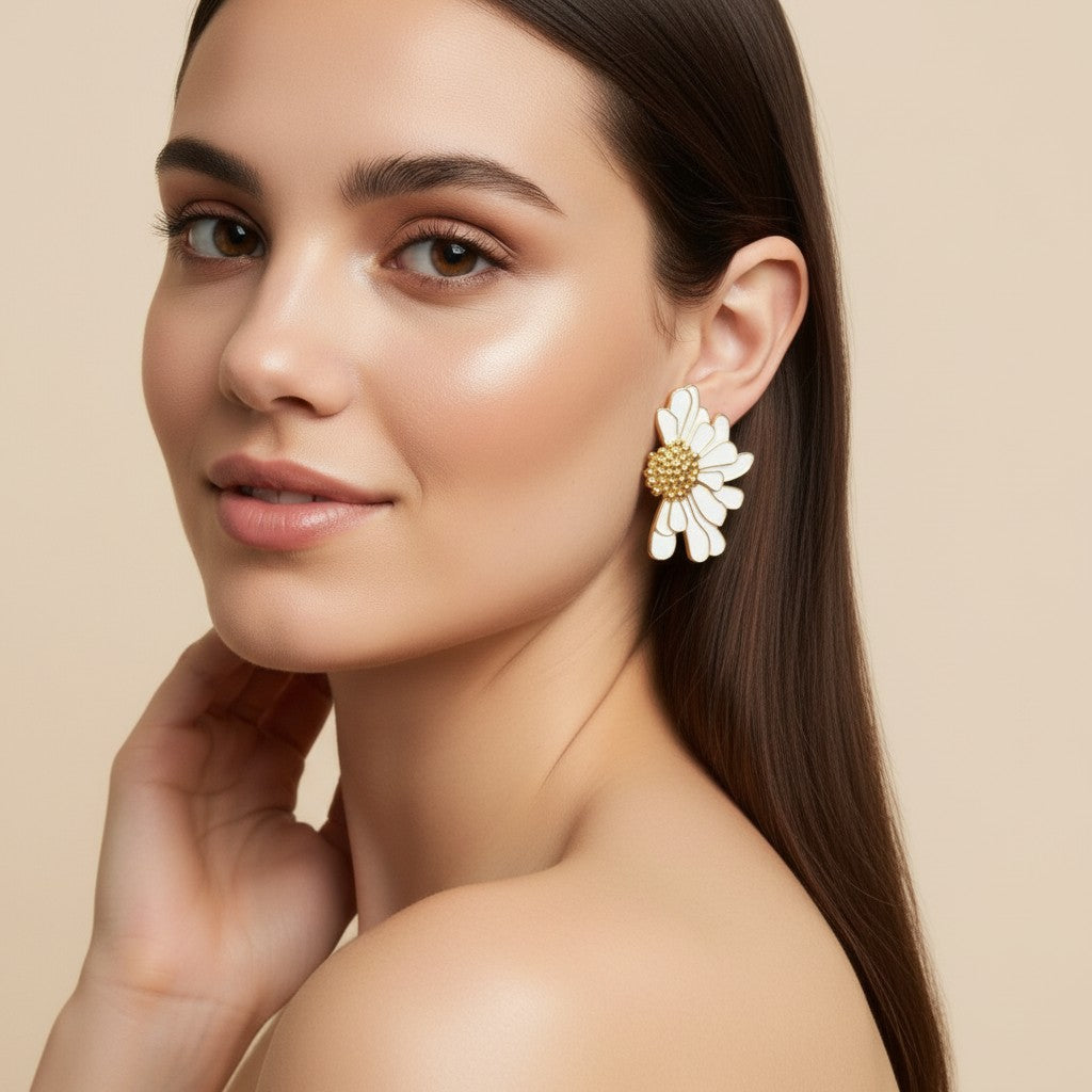 Damas Pendientes Florales con Diseño Floral y Acentos de Piedra Brillante