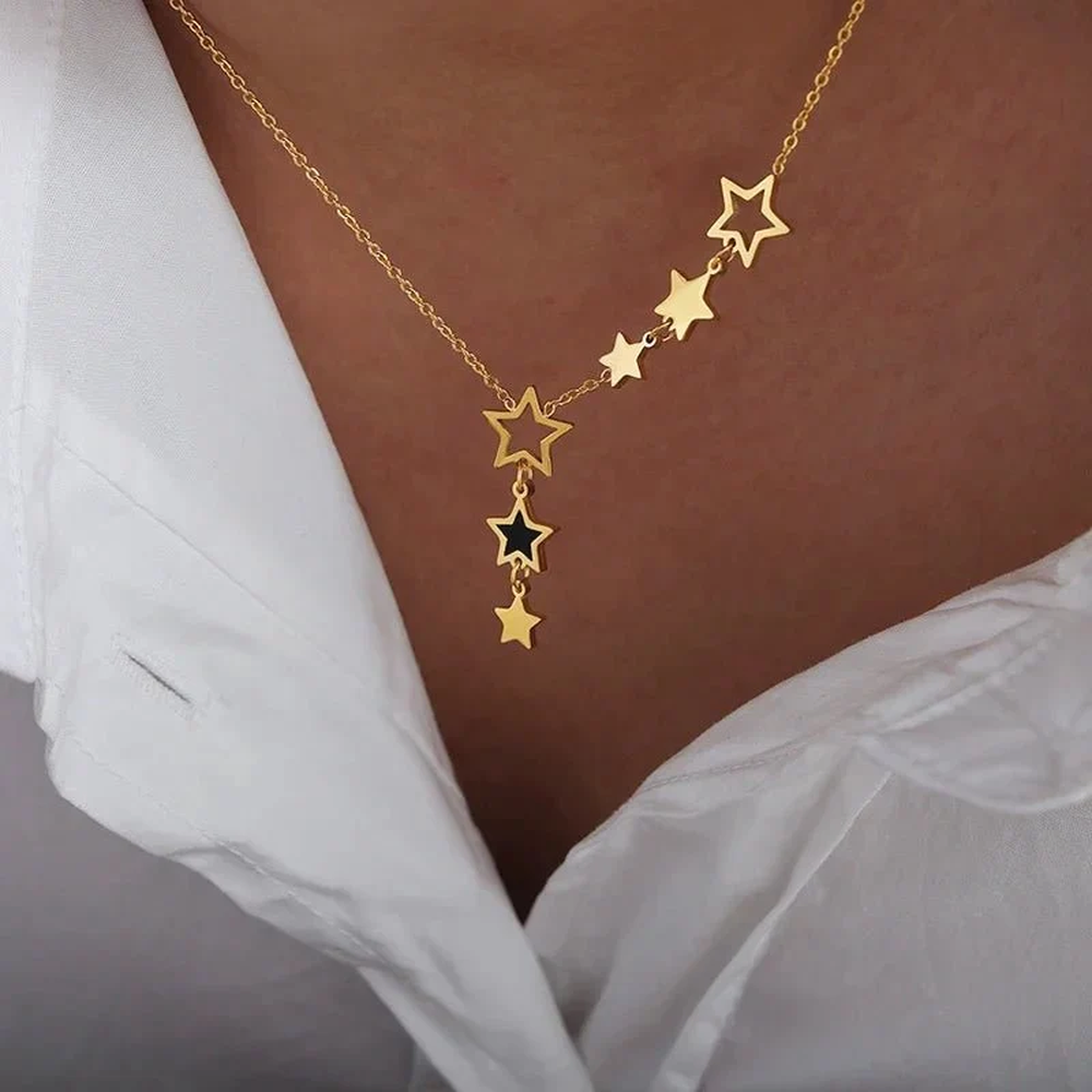 Collar de Estrellas para Mujeres con Varios Colgantes y Diseño Asimétrico de Estrellas