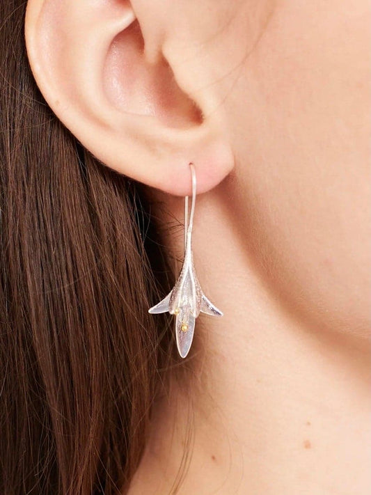 Pendientes de Ganchos con Flores de Jazmín en Plata