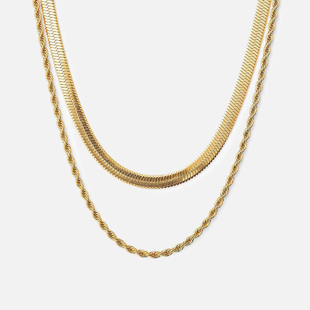 Tiana – Collar Cuerda Torsada & Serpiente Plana Dorado 18K