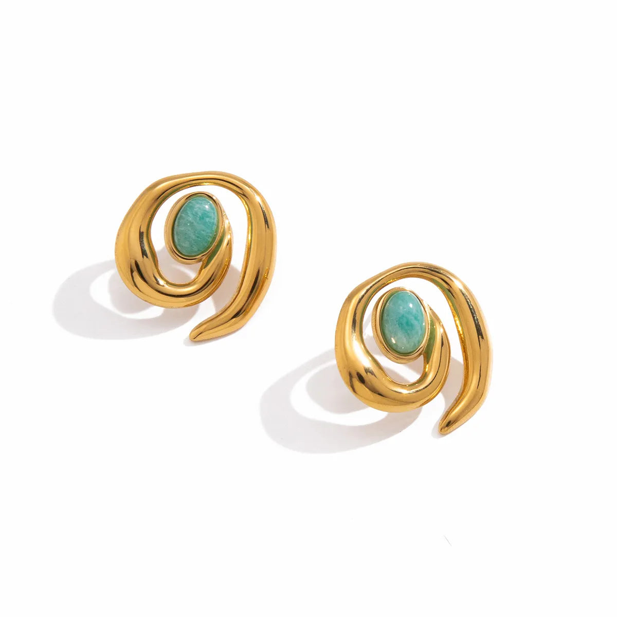 Pendientes de Clip para Mujeres con Diseño en Espiral y Piedra Central Ovalada