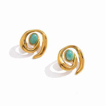 Pendientes de Clip para Mujeres con Diseño en Espiral y Piedra Central Ovalada