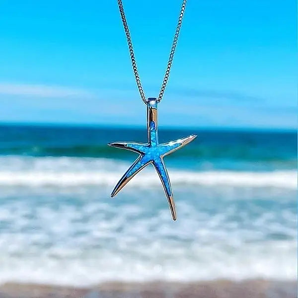 Collar con Colgante de Estrella de Mar para Mujeres con Diseño Alargado de Cinco Brazos