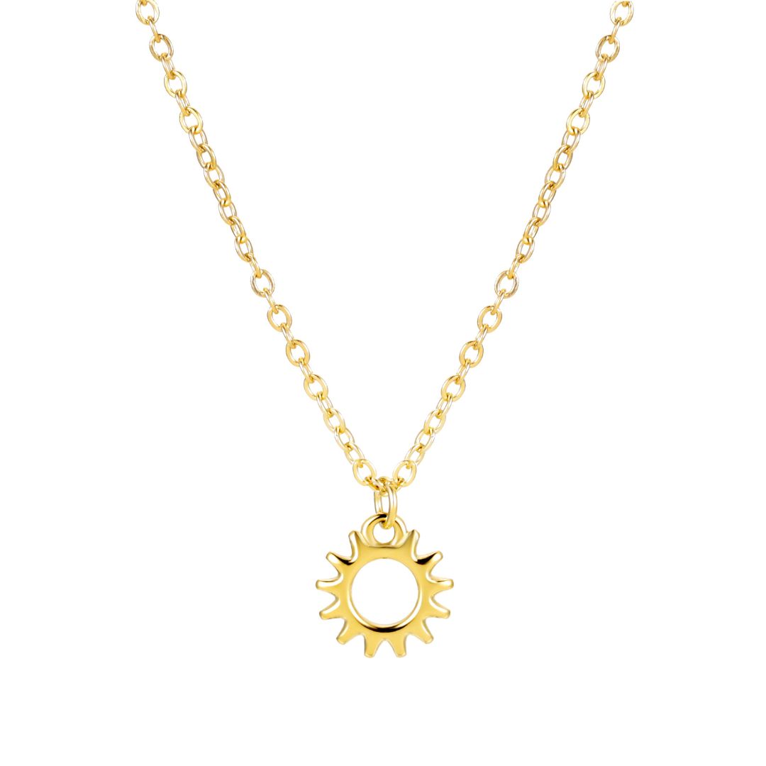 Collar con Colgante de Sol para Mujeres con Diseño Redondo Abierto y Borde de Rayos