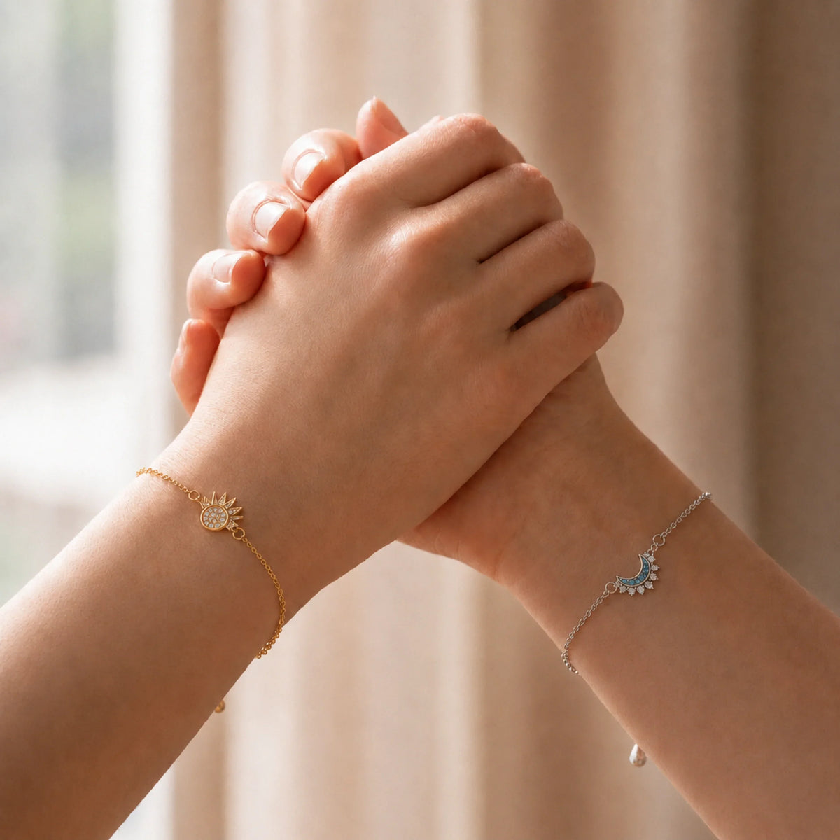 Damas 2-piezas Conjunto de Pulseras de Pareja con Motivo de Sol y Luna
