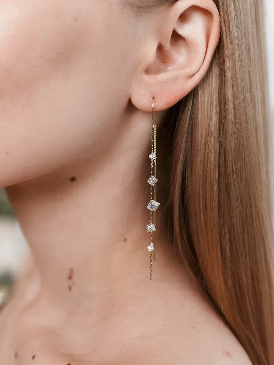 Jandi - Pendientes de Hilo con Gotas de Cristal