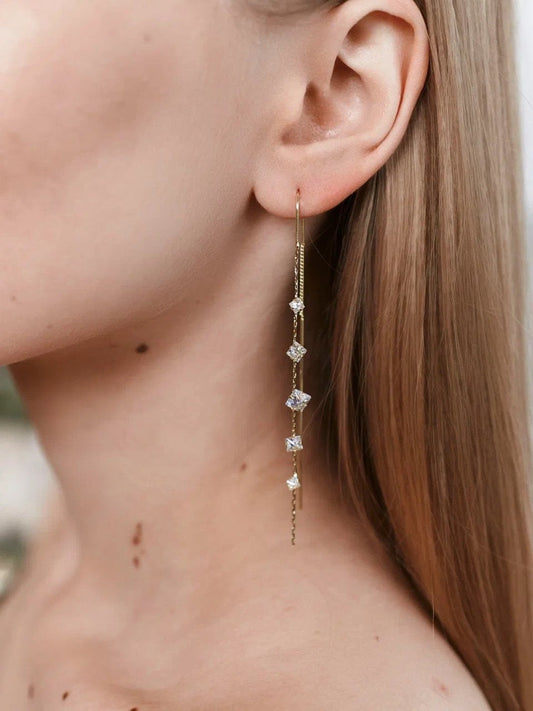 Jandi - Pendientes de Hilo con Gotas de Cristal