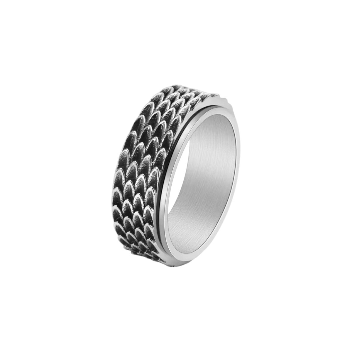 Anillo Ancho de Mujer con Textura de Escamas y Banda Giratoria