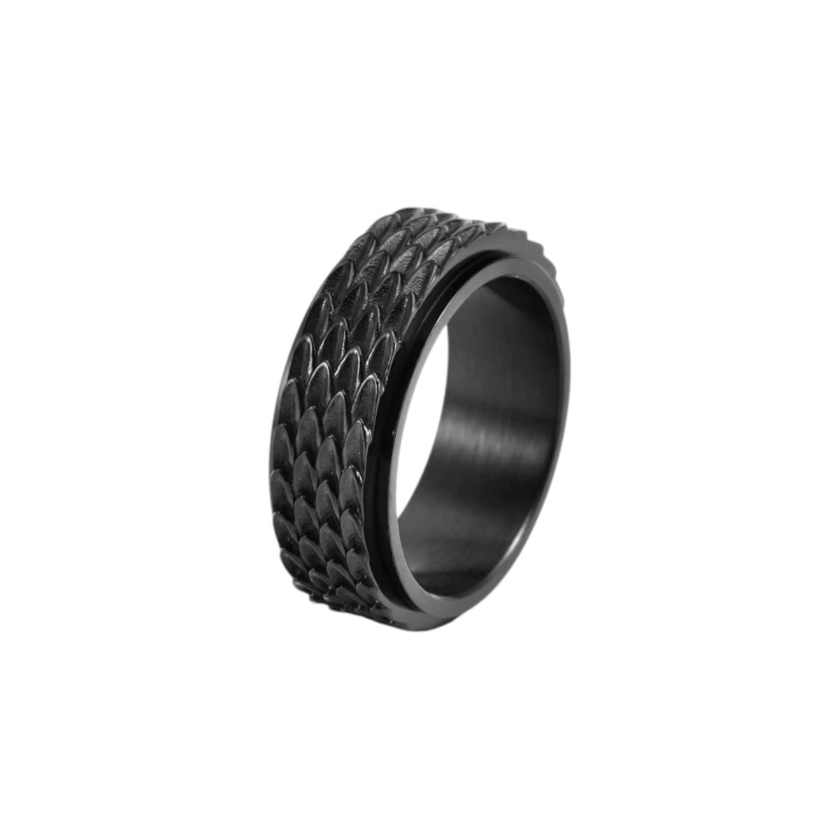 Anillo Ancho de Mujer con Textura de Escamas y Banda Giratoria