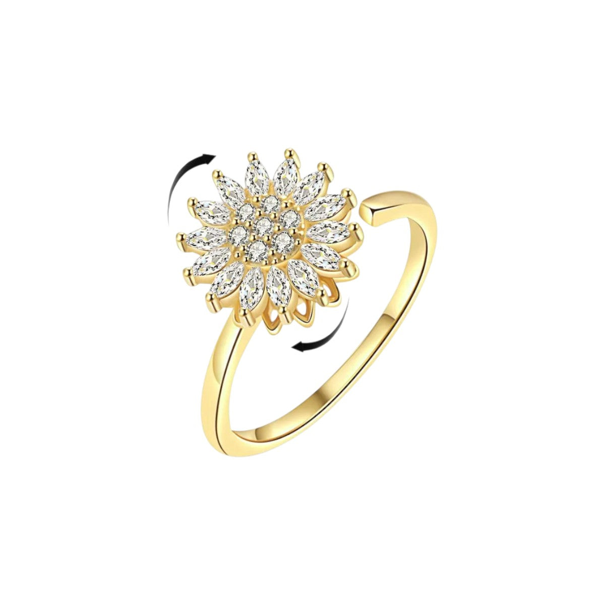 Anillo Ajustable de Mujer con Motivo de Flor Giratorio y Acabado en Piedras