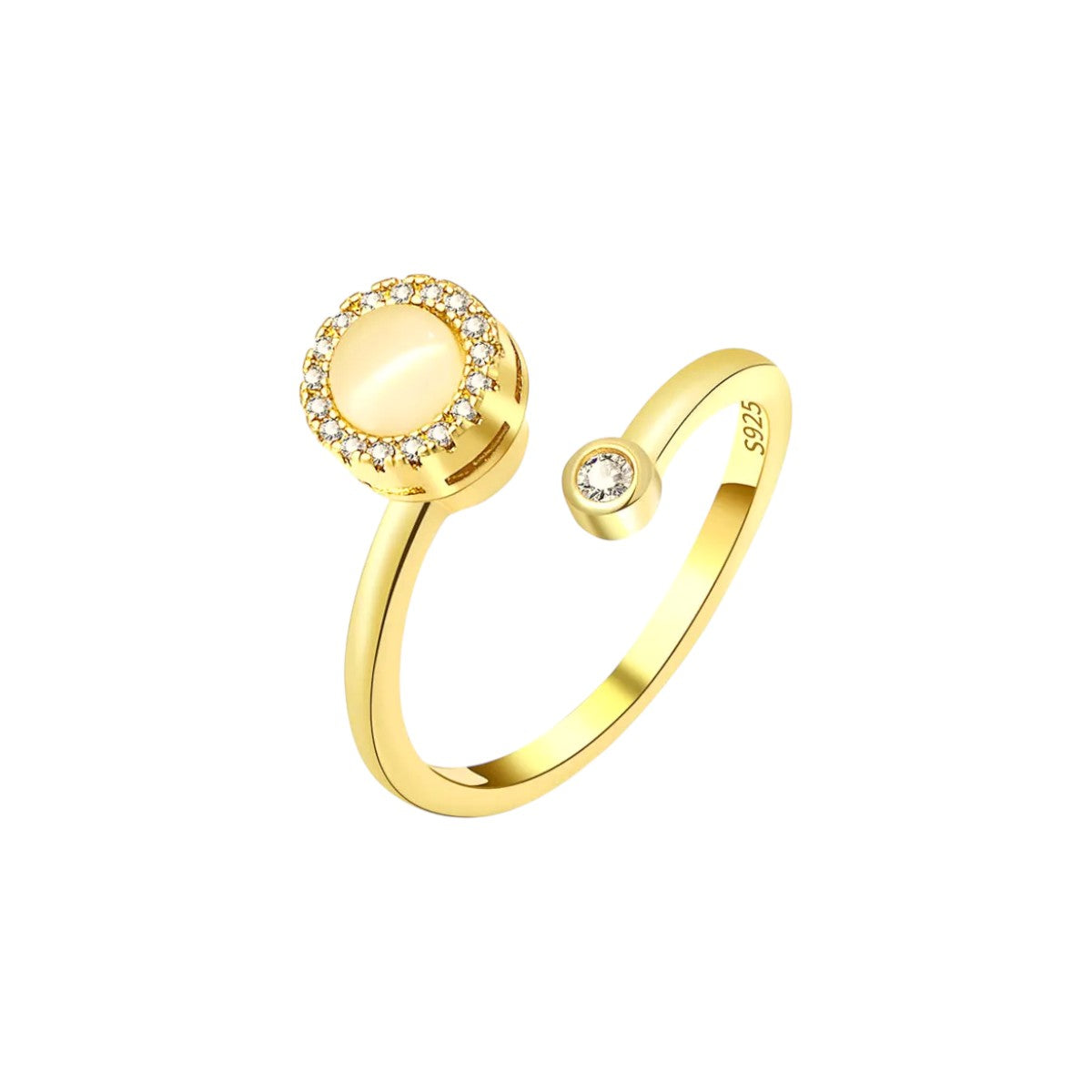 Damas Anillo Abierto Ajustable con Centro Redondo y Marco con Piedras
