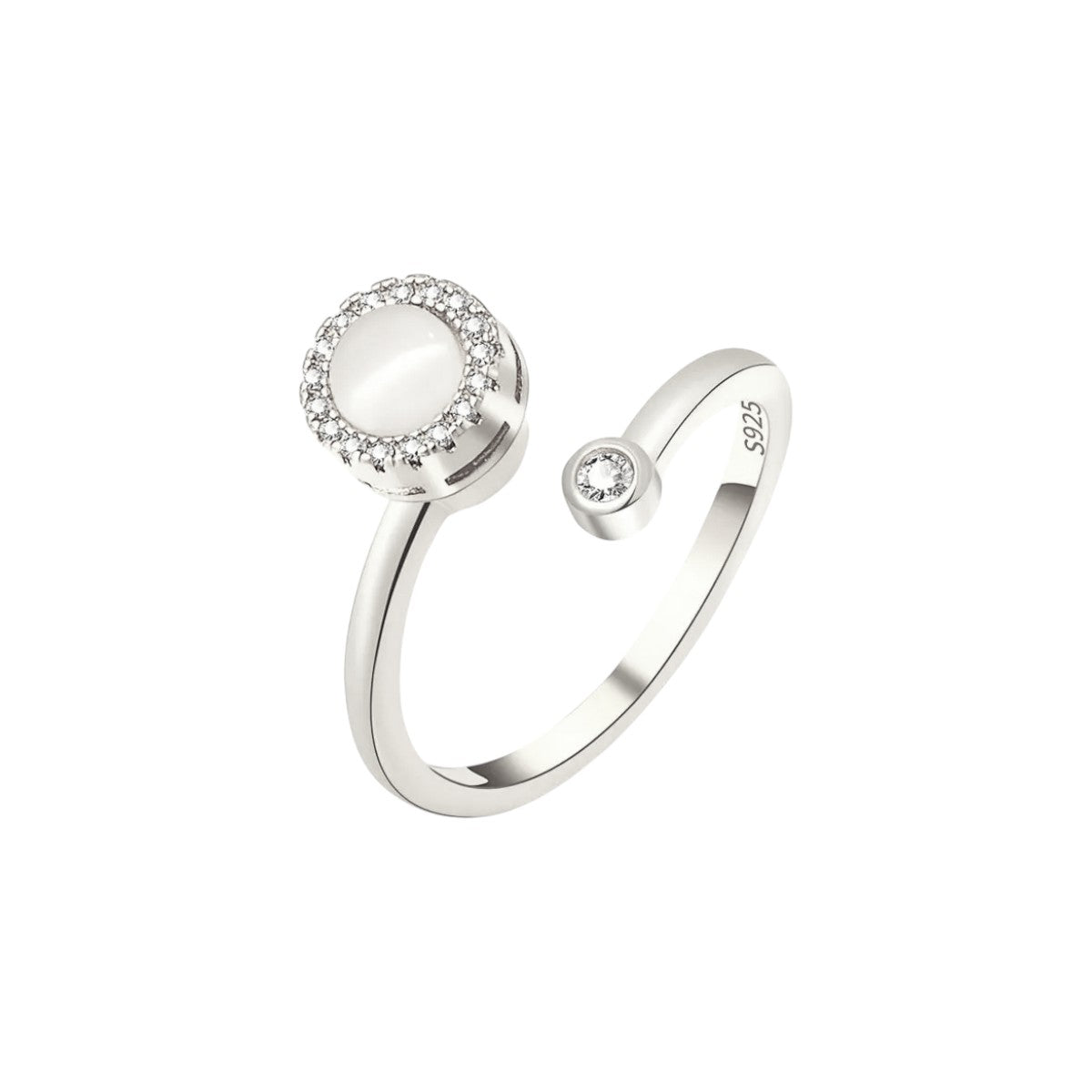 Damas Anillo Abierto Ajustable con Centro Redondo y Marco con Piedras