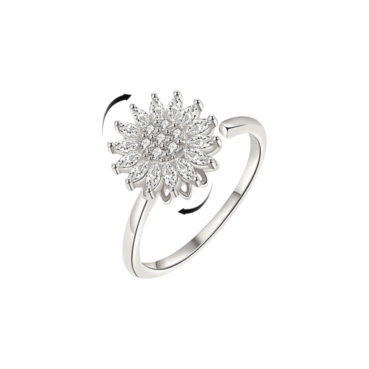 Anillo Ajustable de Mujer con Motivo de Flor Giratorio y Acabado en Piedras