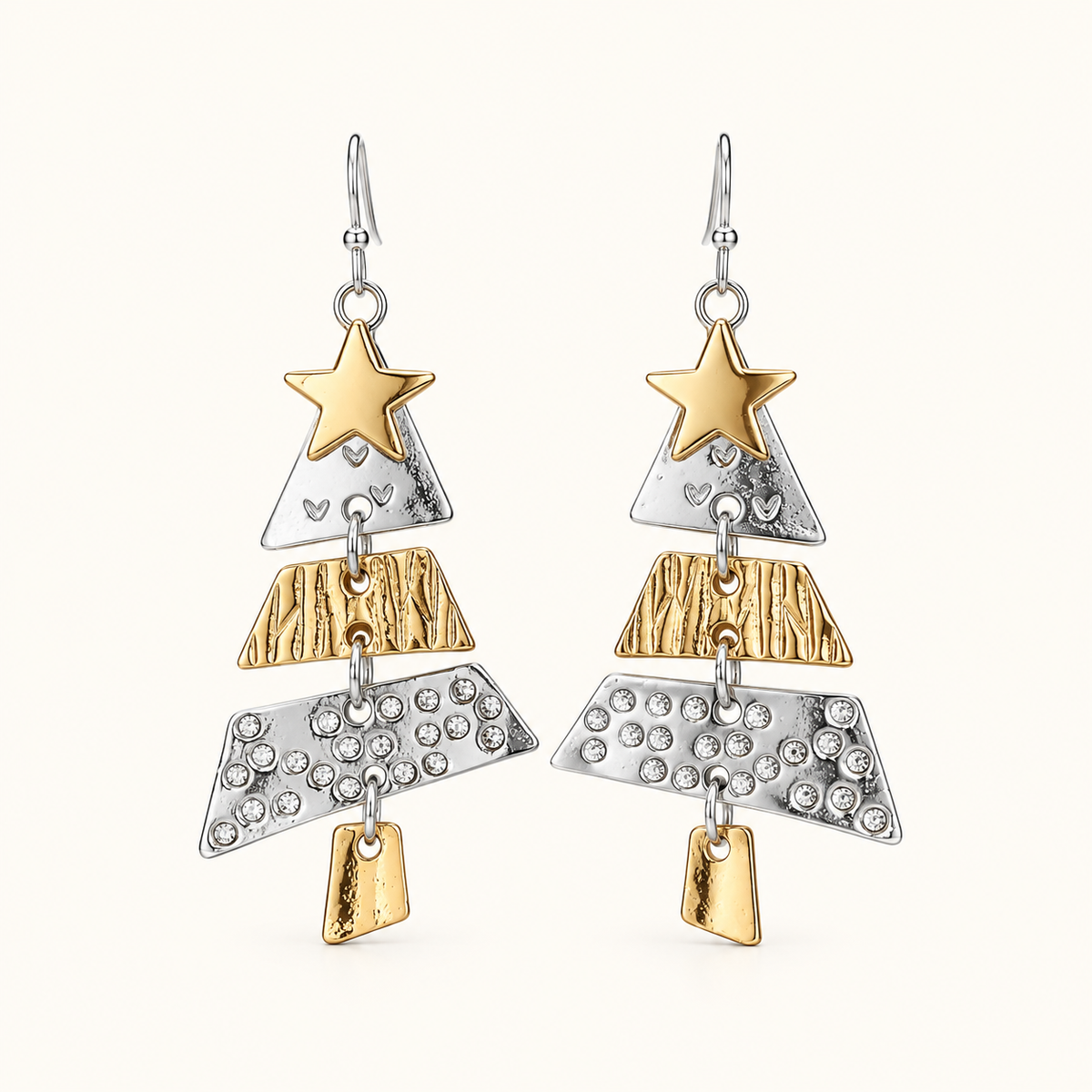 Pendientes para Damas con Diseño de Árbol de Navidad, Elementos Geométricos y Motivo de Estrella