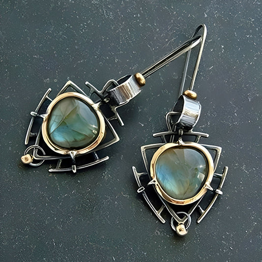 Lydie – Pendientes Labradorita Plata & Oro