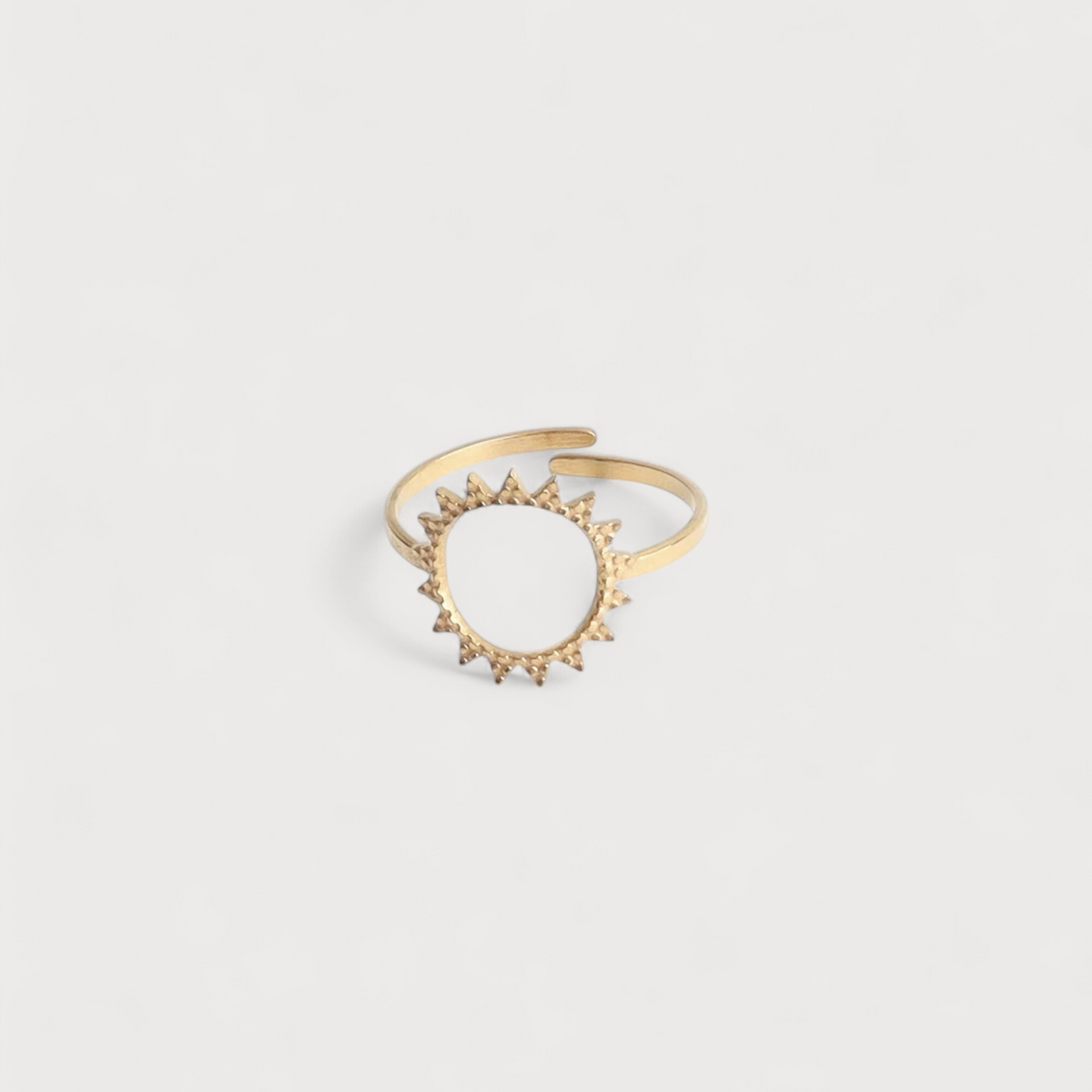 Dama Anillo Abierto Ajustable con Motivo de Sol y Borde de Rayos